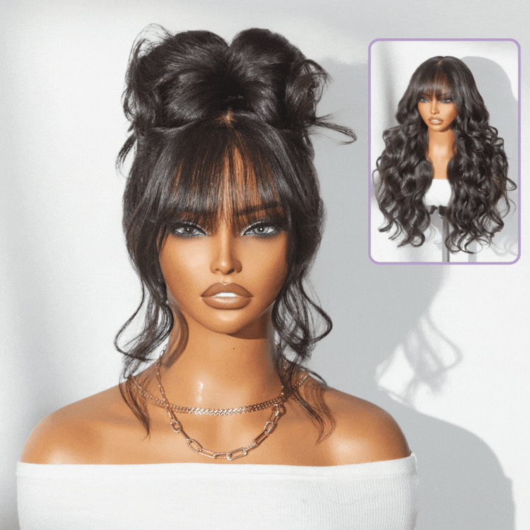 Jasperel Wig Loose Body Wave Glueless 7x6 Closure HD Lace Human Hair Wig with Bangs Pre-Cut Lace