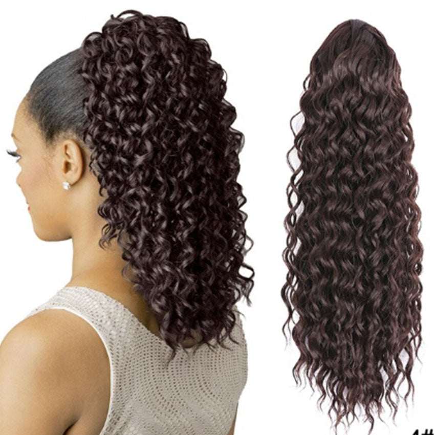 #4 Brown Water wave Claw Clip On Ponytail Extension Hair For Women Pony Tail Hair Hairpiece