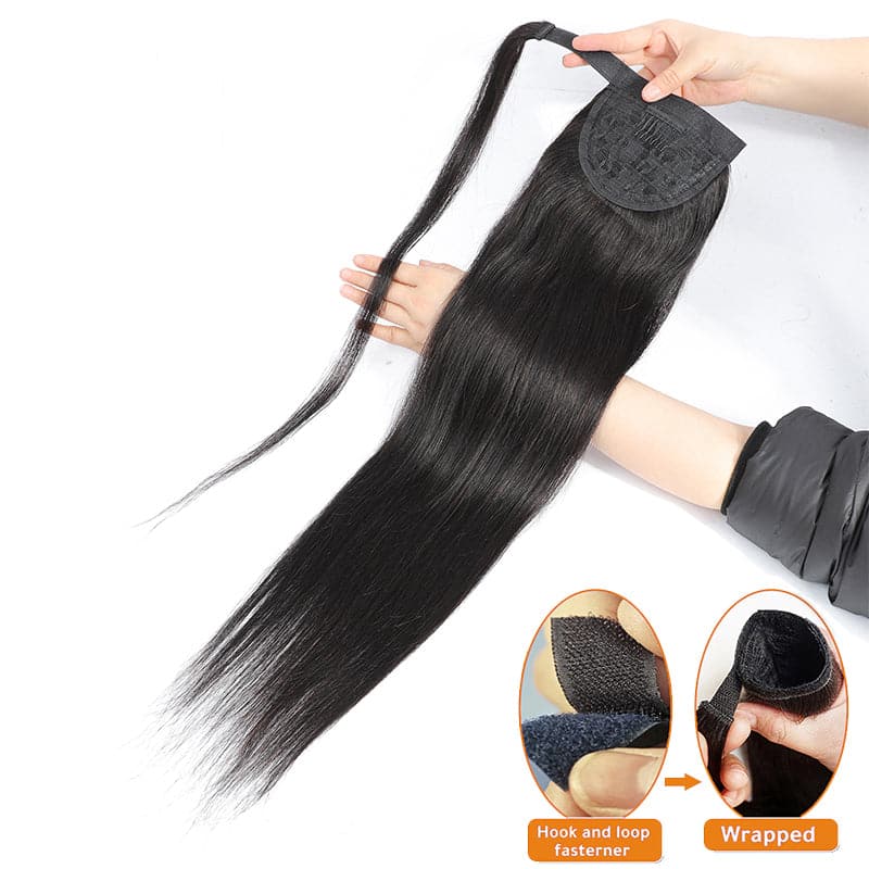 Jasperel Straight Wrap Around Ponytail Human Hair Extensions Natural Color Hairpiece