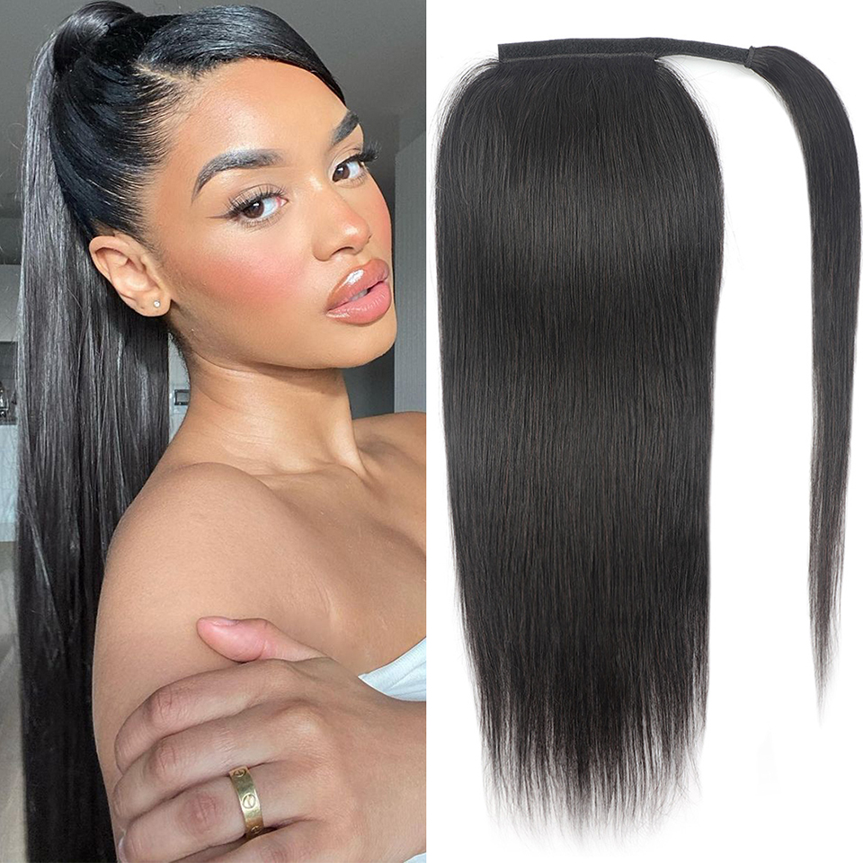 Jasperel Straight Wrap Around Ponytail Human Hair Extensions Natural Color Hairpiece