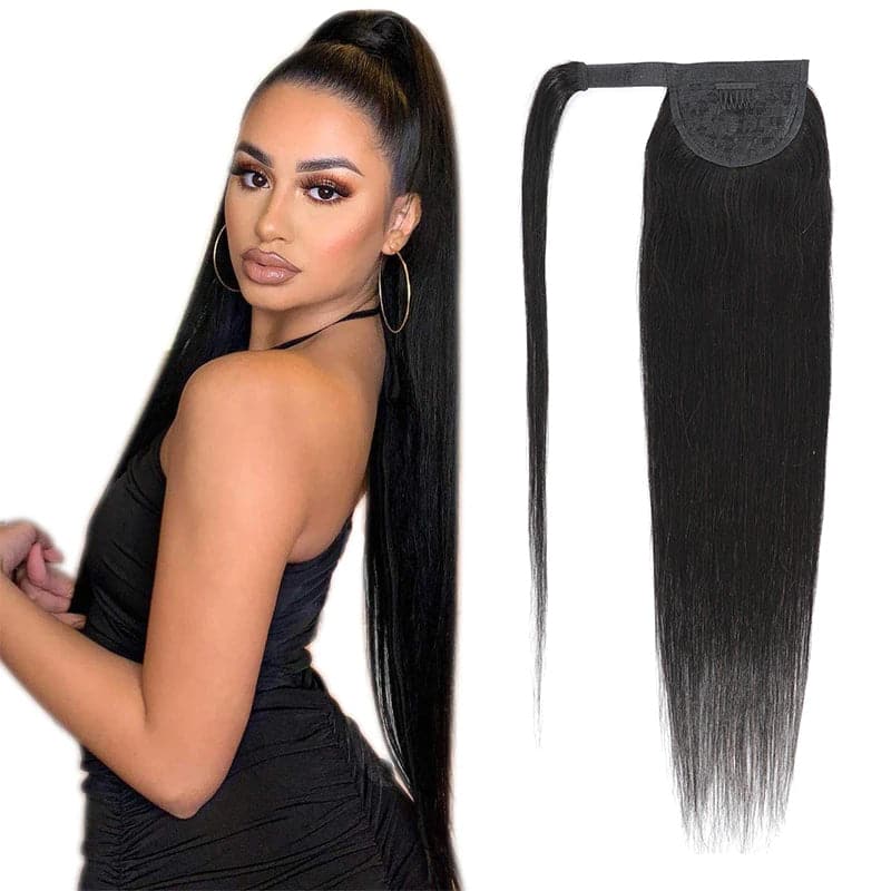 Jasperel Straight Wrap Around Ponytail Human Hair Extensions Natural Color Hairpiece