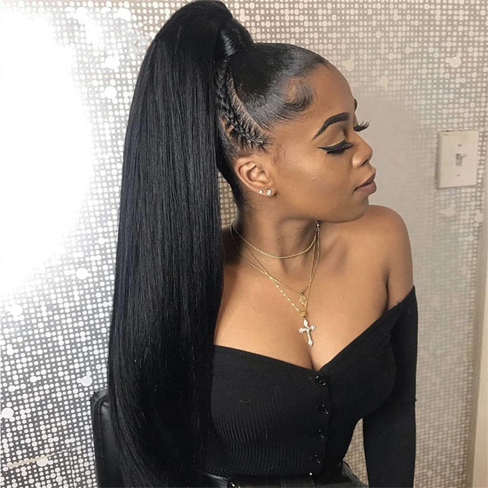Jasperel Straight Wrap Around Ponytail Human Hair Extensions Natural Color Hairpiece