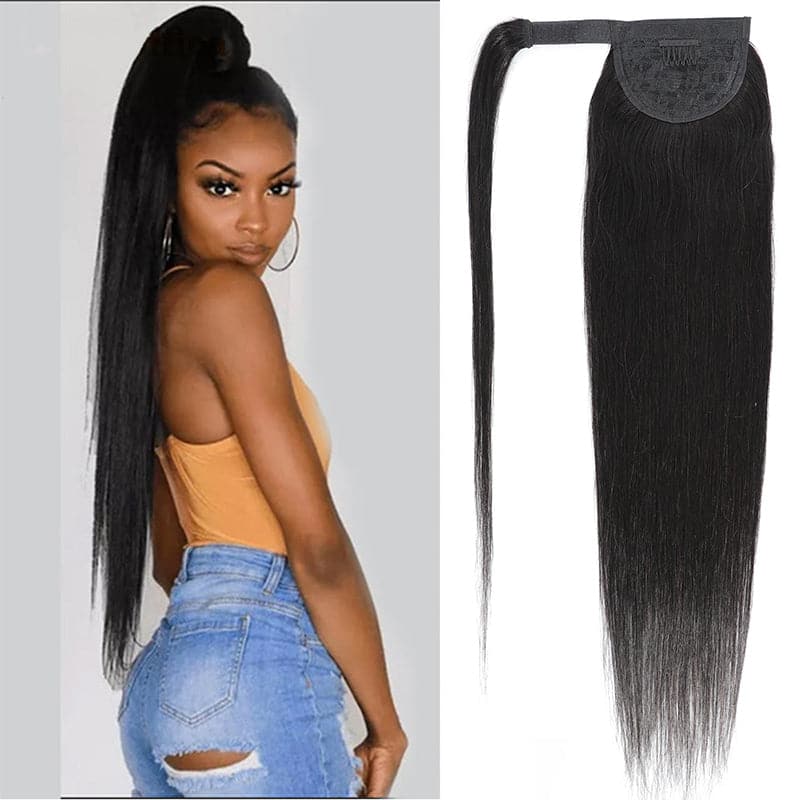 Jasperel Straight Wrap Around Ponytail Human Hair Extensions Natural Color Hairpiece