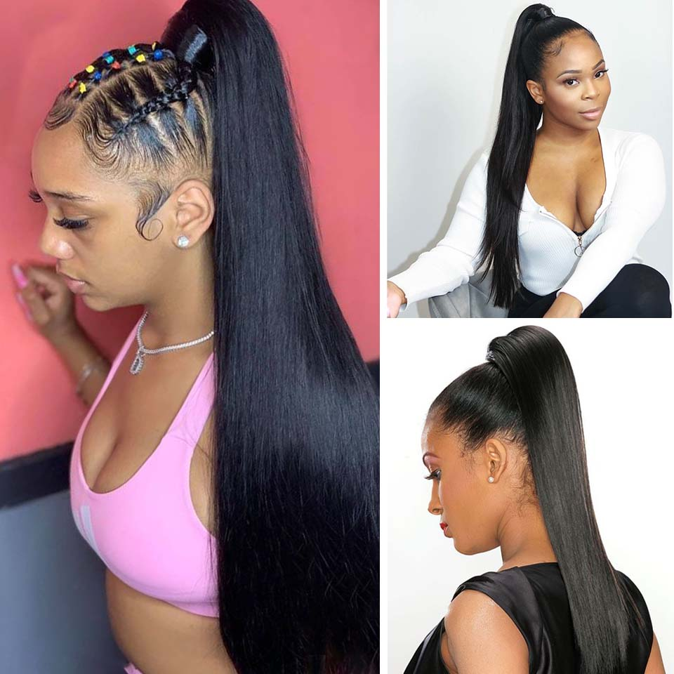Jasperel Straight Wrap Around Ponytail Human Hair Extensions Natural Color Hairpiece