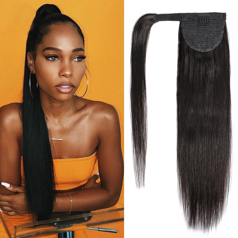 Jasperel Straight Wrap Around Ponytail Human Hair Extensions Natural Color Hairpiece