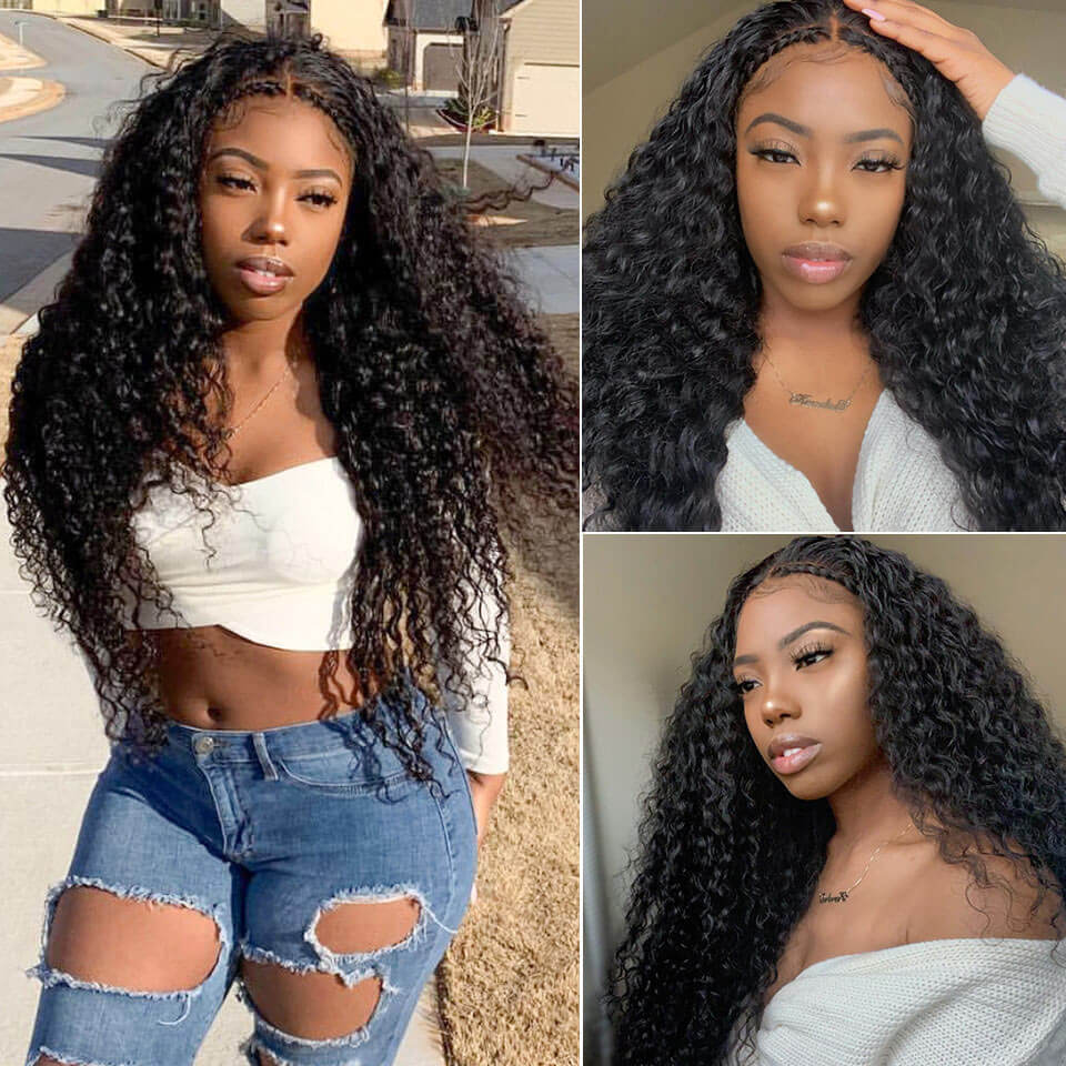 $199=30inch Deep Curly Glueless 13x4 HD Transparent Lace Front Wig Pre Plucked Brazilian Human Hair Wig No Code Needed