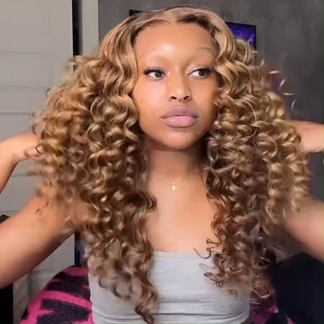 Glueless Bouncy Curly Hair 13x4 Transparent Lace Front Wig Pre Plucked Hairline Wand Curl Human Hair