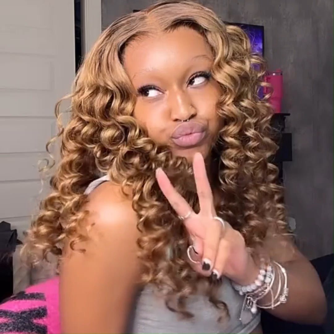 Glueless Bouncy Curly Hair 13x4 Transparent Lace Front Wig Pre Plucked Hairline Wand Curl Human Hair
