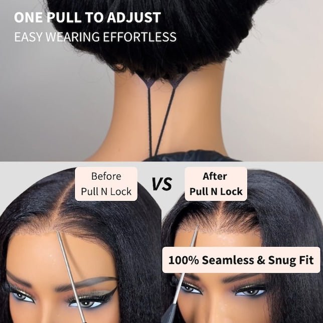 Yaki Straight 7x5 Glueless Lace Invisible Knots Put On and Go Invisi Drawstring Human Hair Wigs