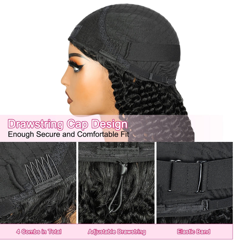 Kinky Curly Half Wig Seamless Ready To Wear Wigs With Invisible Drawstring Flip Over Glueless Wig Beginner Friendly