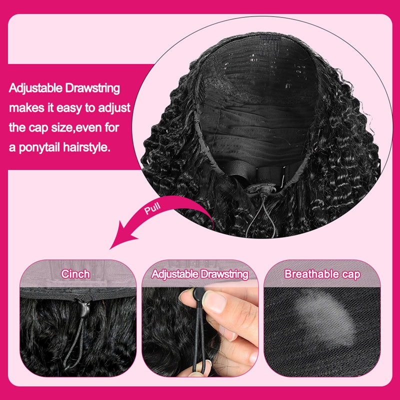 Kinky Curly Half Wig Seamless Ready To Wear Wigs With Invisible Drawstring Flip Over Glueless Wig Beginner Friendly