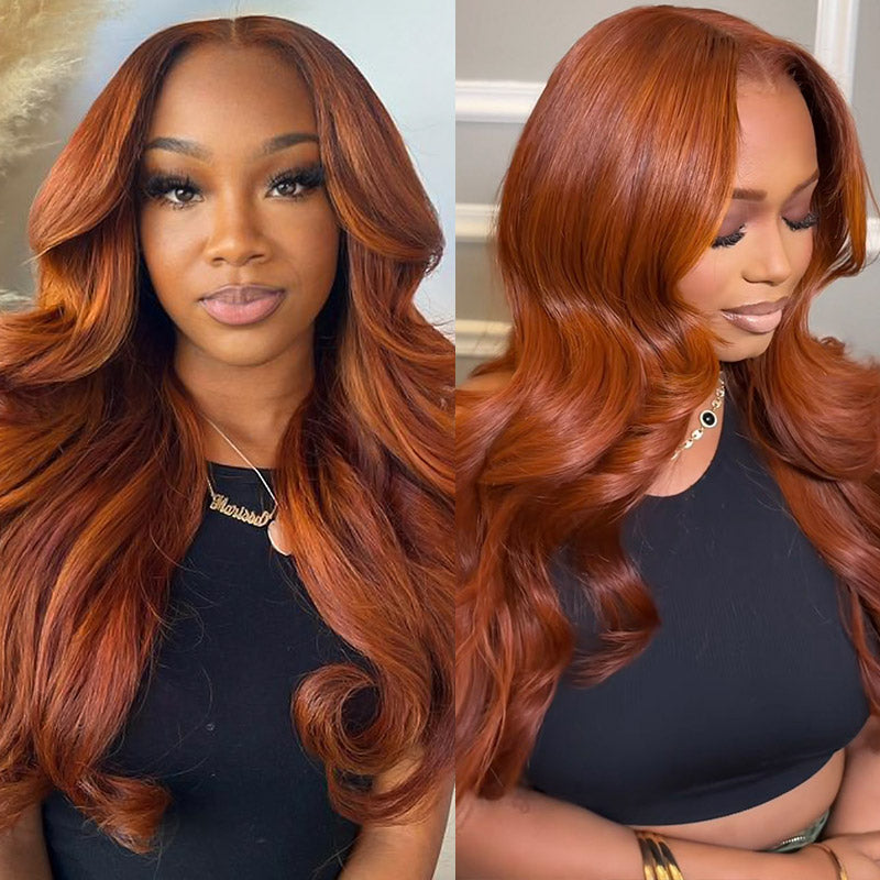 PPB™ HD Lace Glueless Human Hair Wigs Loose Body Wave Wig Dark Copper Ginger Brown Colored Wigs With Invisible Knots