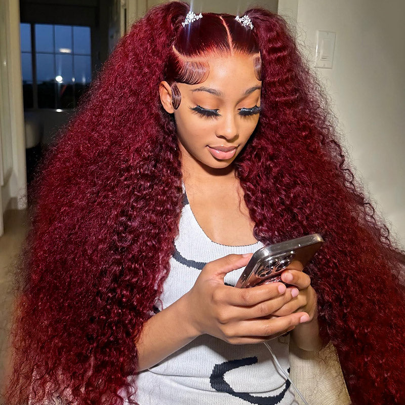 Jasperel 99j Burgundy HD Transparent Lace Front Wig Body Wave/Straight/Deep Wave Human Hair Wigs Pre Plucked Natural Hairline