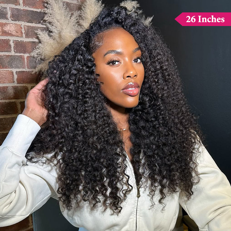Kinky Curly Half Wig Seamless Ready To Wear Wigs With Invisible Drawstring Flip Over Glueless Wig Beginner Friendly