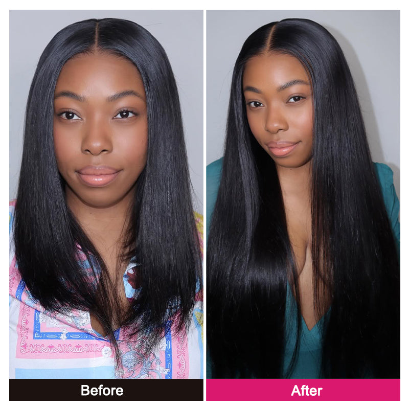 Silky Straight Hair Real Human Hair Clip in Hair Extensions With Seamless Edge Natural Black Color 9pcs / 7pcs