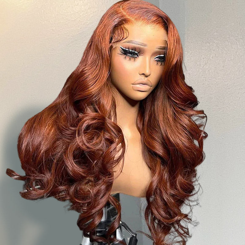 PPB™ HD Lace Glueless Human Hair Wigs Loose Body Wave Wig Dark Copper Ginger Brown Colored Wigs With Invisible Knots