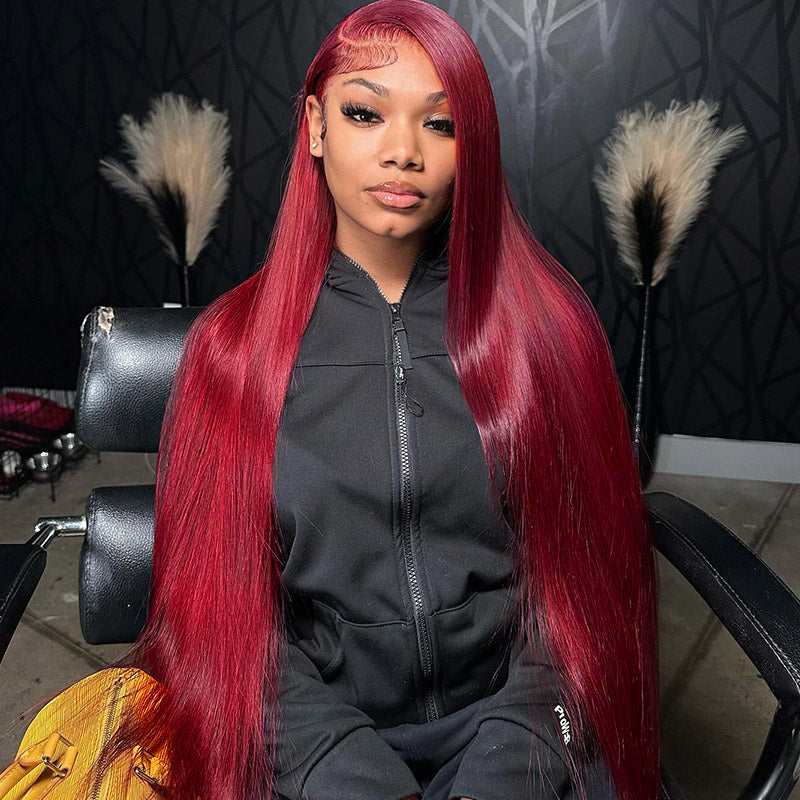 Jasperel 99j Burgundy HD Transparent Lace Front Wig Body Wave/Straight/Deep Wave Human Hair Wigs Pre Plucked Natural Hairline