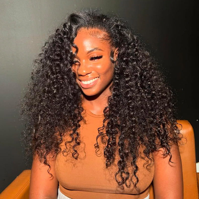 Kinky Curly Half Wig Seamless Ready To Wear Wigs With Invisible Drawstring Flip Over Glueless Wig Beginner Friendly
