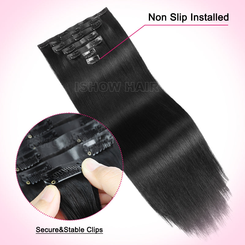 Silky Straight Hair Real Human Hair Clip in Hair Extensions With Seamless Edge Natural Black Color 9pcs / 7pcs