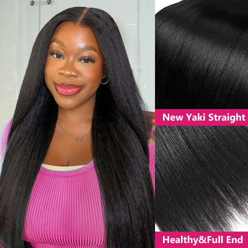 Ready To Wear Glueless Wigs Upgrade Yaki Straight Flexi-Fit Drawstring Half Wig With Invisible Hairline