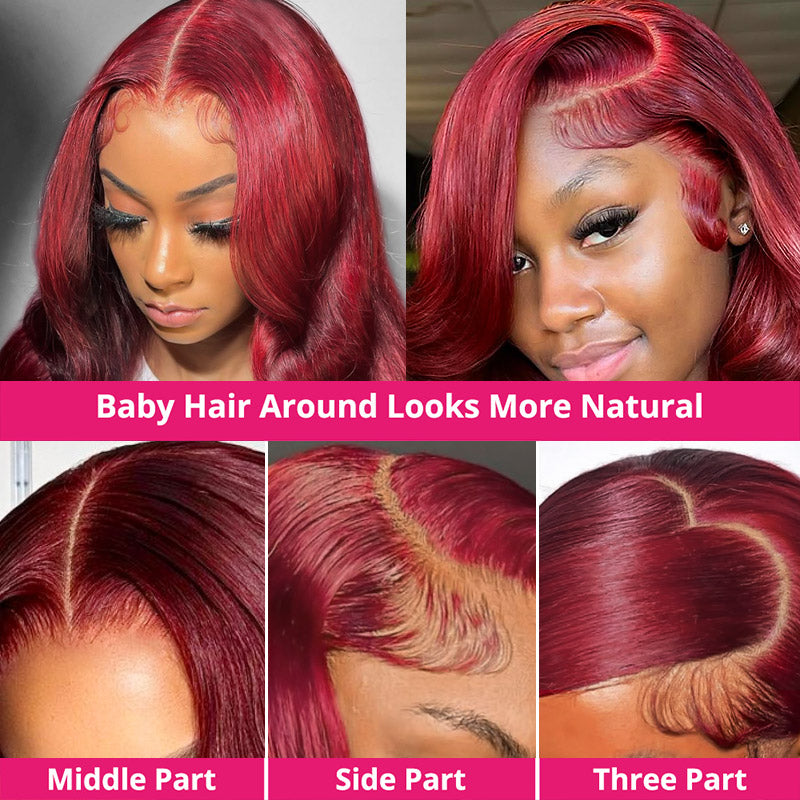 Jasperel 99j Burgundy HD Transparent Lace Front Wig Body Wave/Straight/Deep Wave Human Hair Wigs Pre Plucked Natural Hairline