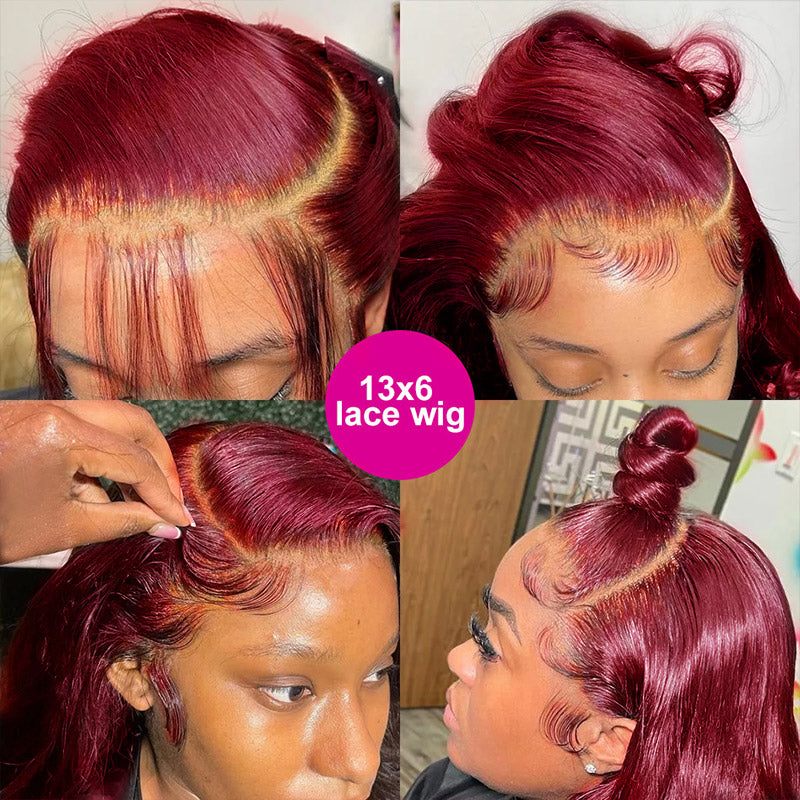 Jasperel 99j Burgundy HD Transparent Lace Front Wig Body Wave/Straight/Deep Wave Human Hair Wigs Pre Plucked Natural Hairline