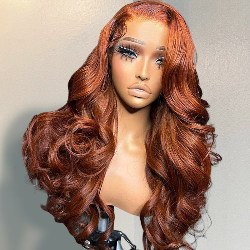 PPB™ HD Lace Glueless Human Hair Wigs Loose Body Wave Wig Dark Copper Ginger Brown Colored Wigs With Invisible Knots