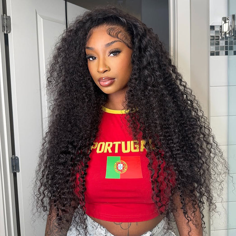 Kinky Curly Half Wig Seamless Ready To Wear Wigs With Invisible Drawstring Flip Over Glueless Wig Beginner Friendly