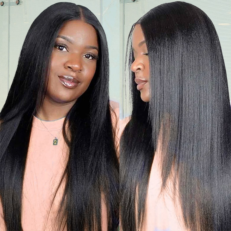 Ready To Wear Glueless Wigs Upgrade Yaki Straight Flexi-Fit Drawstring Half Wig With Invisible Hairline