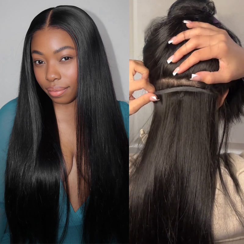 Silky Straight Hair Real Human Hair Clip in Hair Extensions With Seamless Edge Natural Black Color 9pcs / 7pcs