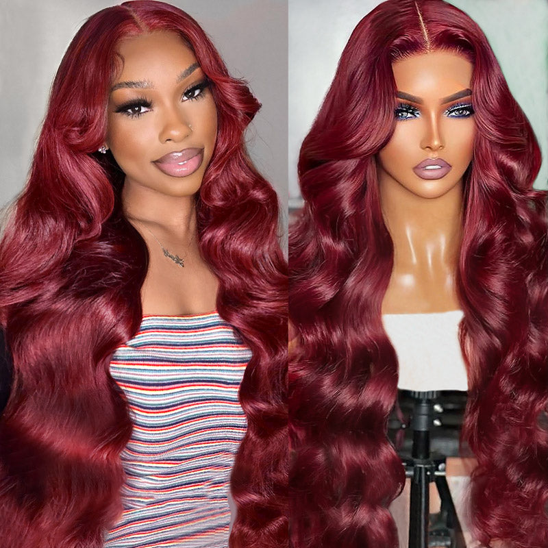 Jasperel 99j Burgundy HD Transparent Lace Front Wig Body Wave/Straight/Deep Wave Human Hair Wigs Pre Plucked Natural Hairline