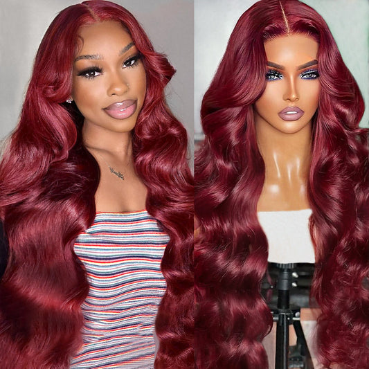 Jasperel 99j Burgundy HD Transparent Lace Front Wig Body Wave/Straight/Deep Wave Human Hair Wigs Pre Plucked Natural Hairline