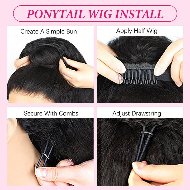 Kinky Curly Half Wig Seamless Ready To Wear Wigs With Invisible Drawstring Flip Over Glueless Wig Beginner Friendly