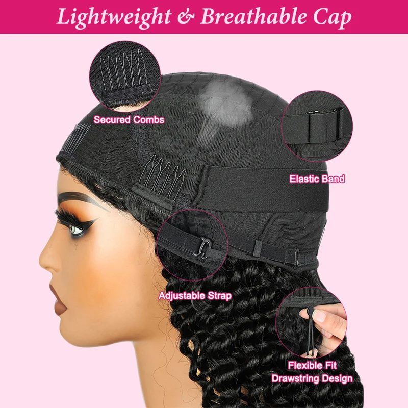 Ready To Wear Glueless Wigs Upgrade Yaki Straight Flexi-Fit Drawstring Half Wig With Invisible Hairline