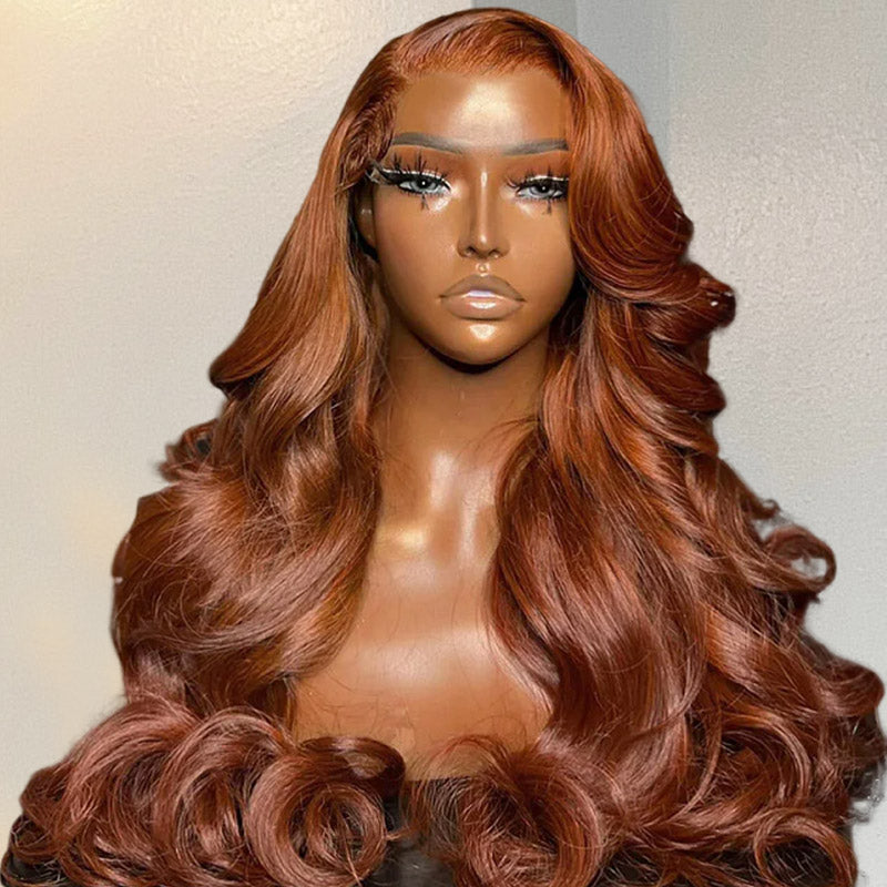 PPB™ HD Lace Glueless Human Hair Wigs Loose Body Wave Wig Dark Copper Ginger Brown Colored Wigs With Invisible Knots