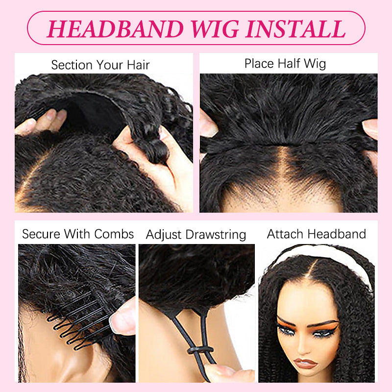 Kinky Curly Half Wig Seamless Ready To Wear Wigs With Invisible Drawstring Flip Over Glueless Wig Beginner Friendly