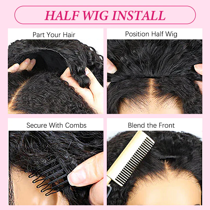 Ready To Wear Glueless Wigs Upgrade Yaki Straight Flexi-Fit Drawstring Half Wig With Invisible Hairline
