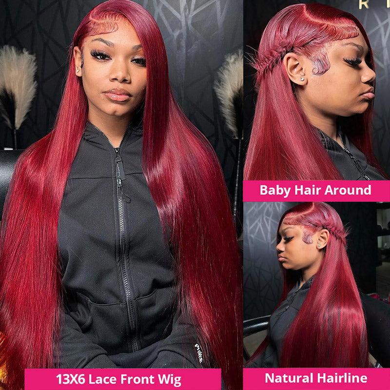 Jasperel 99j Burgundy HD Transparent Lace Front Wig Body Wave/Straight/Deep Wave Human Hair Wigs Pre Plucked Natural Hairline