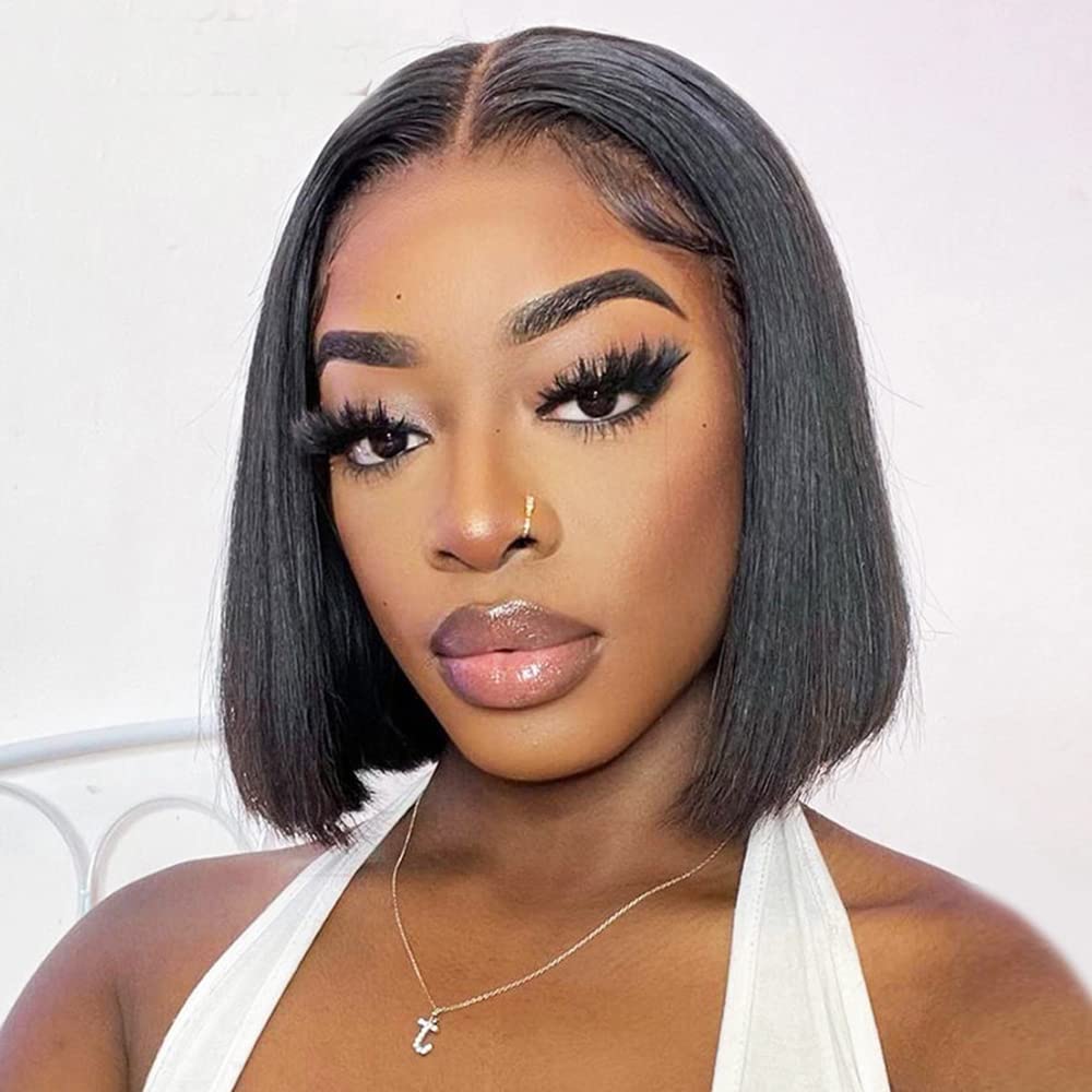 Jasperel GluelessShort Bob 4x4 /5x5  Lace Front Natural Black Human Hair Wig