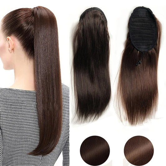 Brazilian #2 Color / #4 Color Straight Drawstring Ponytail Human Hair Extension