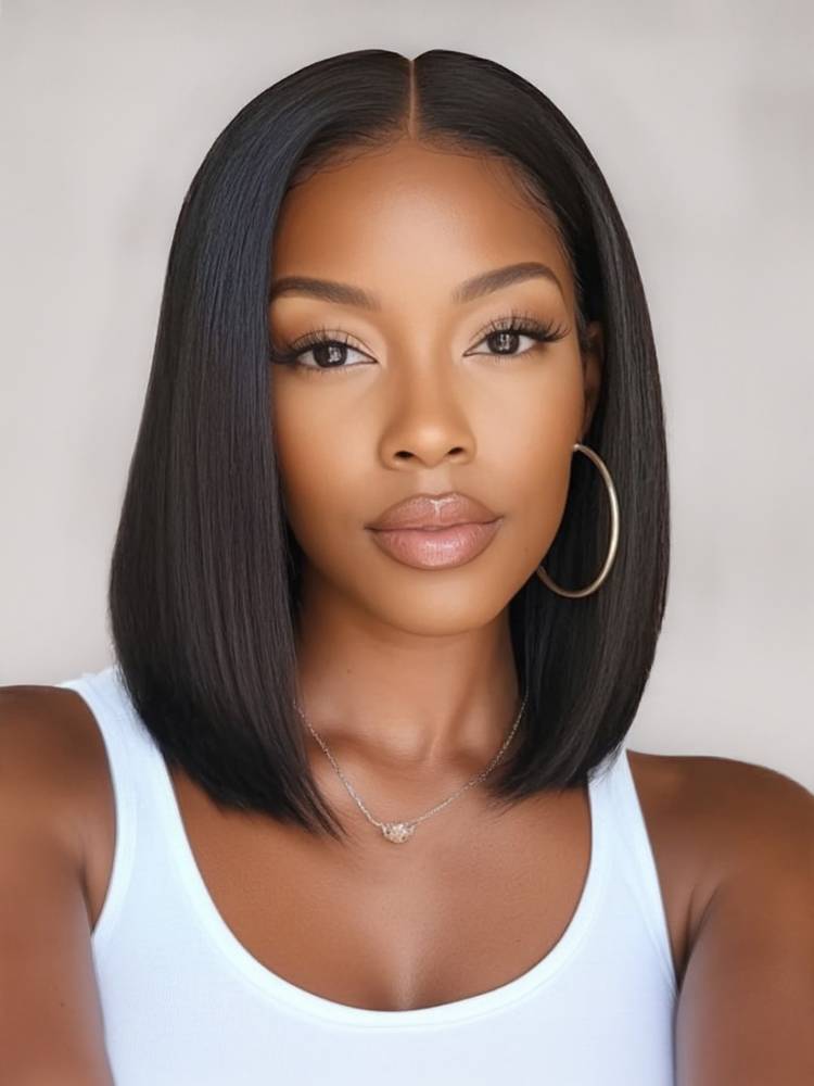 Jasperel GluelessShort Bob 4x4 /5x5  Lace Front Natural Black Human Hair Wig