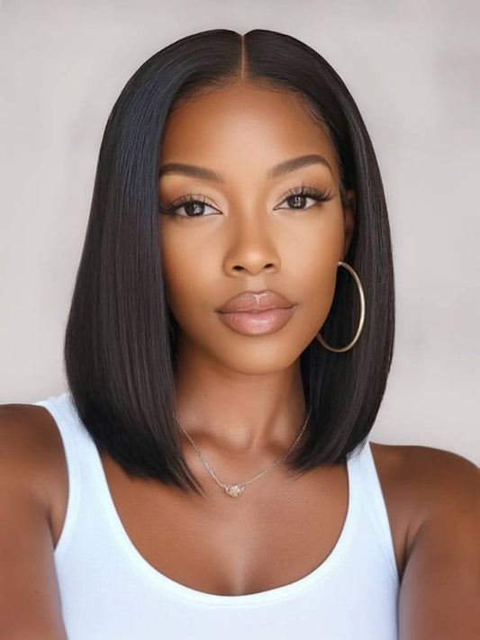 Jasperel GluelessShort Bob 4x4 /5x5  Lace Front Natural Black Human Hair Wig
