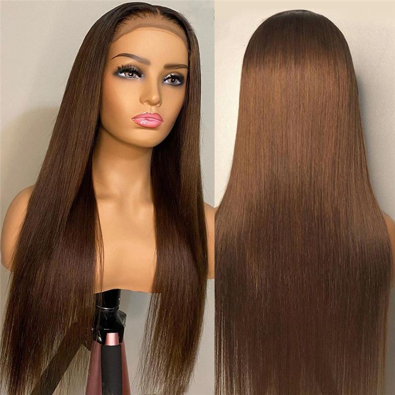 Jasperel Perfect Chocolate Brown Lace Frontal Human Hair Wig For Brown Skin Women