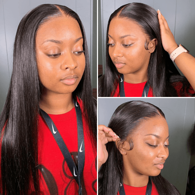 Super Natural Hairline Silky Straight Glueless 13x4 Frontal Lace Wig Human Hair Pre-Cut Lace