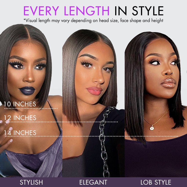 Wig Silky Blunt Cut Bob Glueless 7x6 Closure HD Lace Wig Pre-Cut Lace