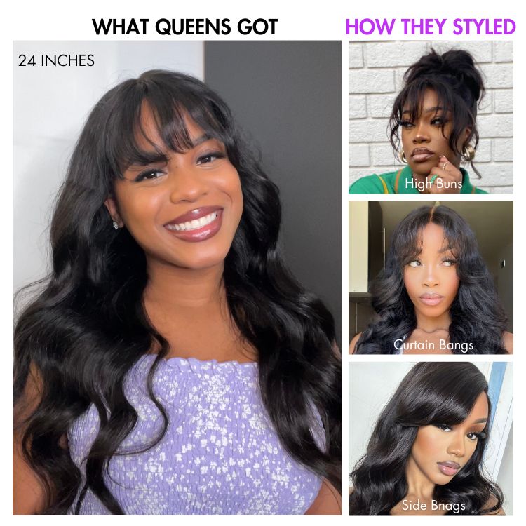 Jasperel Wig Loose Body Wave Glueless 7x6 Closure HD Lace Human Hair Wig with Bangs Pre-Cut Lace