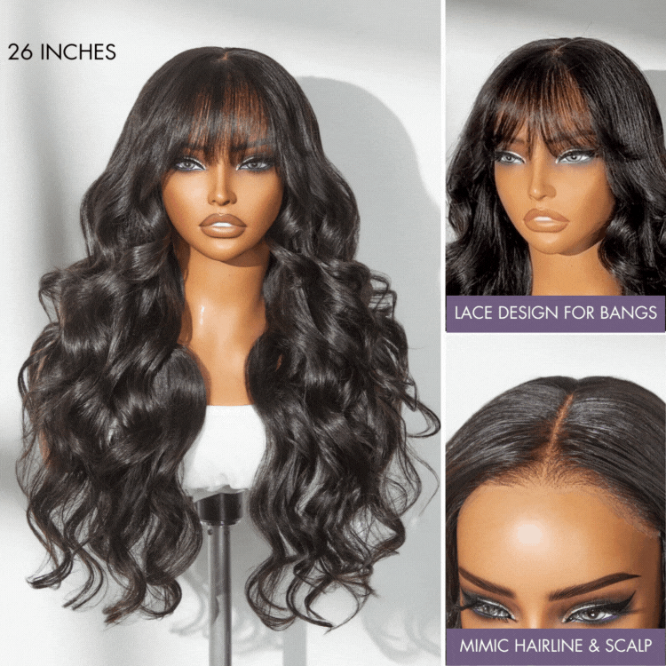 Jasperel Wig Loose Body Wave Glueless 7x6 Closure HD Lace Human Hair Wig with Bangs Pre-Cut Lace