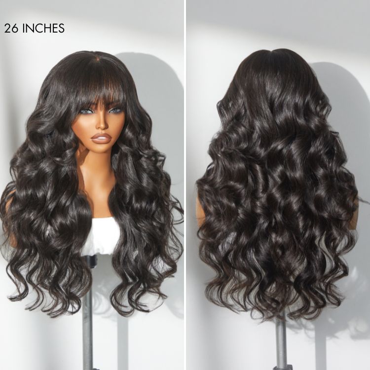 Jasperel Wig Loose Body Wave Glueless 7x6 Closure HD Lace Human Hair Wig with Bangs Pre-Cut Lace