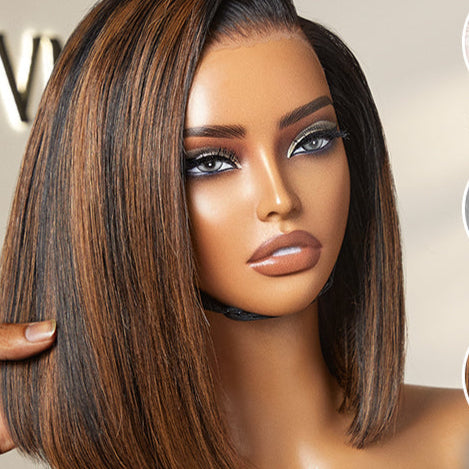 PreMax Wigs | Super Natural Hairline Silky Blunt Cut Bob Glueless 13x4 Frontal Lace Human Hair Short Wig Pre-Cut Lace