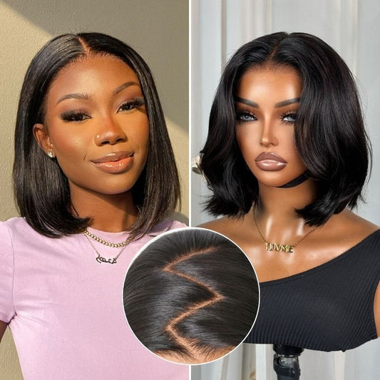 Wig Silky Blunt Cut Bob Glueless 7x6 Closure HD Lace Wig Pre-Cut Lace